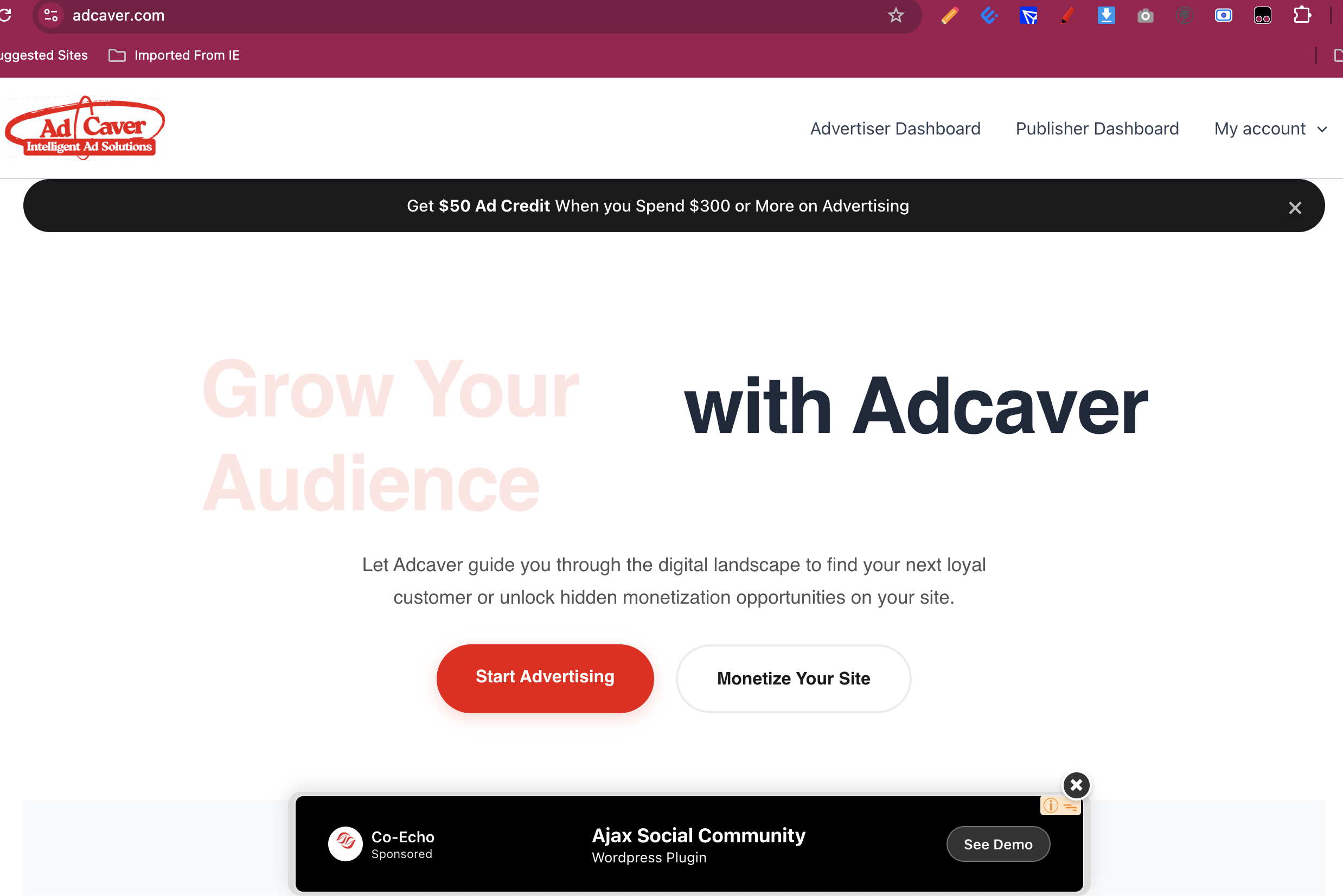 adcaver multipublisher advertising network website